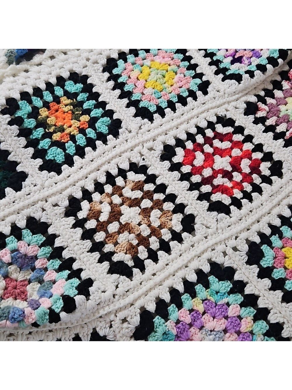 Hand Crafted Crochet Granny Square Cardigan open front Hooded Colorfull Sweater - Picture 9 of 17